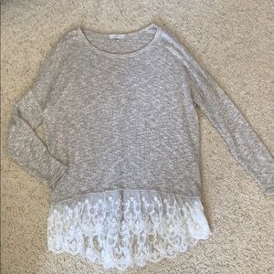 Heather grey lace detail 3/4 sleeve